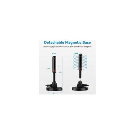 2025 Nouvelle Antenne TV Intérieur Puissante TNT, 500KM Longue Portée et Antenne TV Intérieure à 360 °, pour 1080P 4K Chaînes Télévision Gratuites - 5m de Câble Coaxial & avec Base magnétique (T808) (1/3)