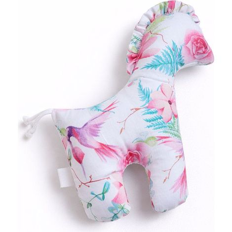 Cheval porte-bonheur, peluche en coton doux pour bébés - Colibris dans les fleurs (1/4)