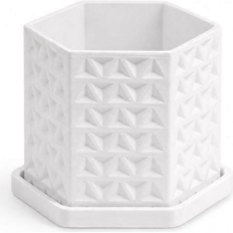 Pot de fleurs géométrique blanc moderne en 3D avec soucoupe et système de drainage (1/3)