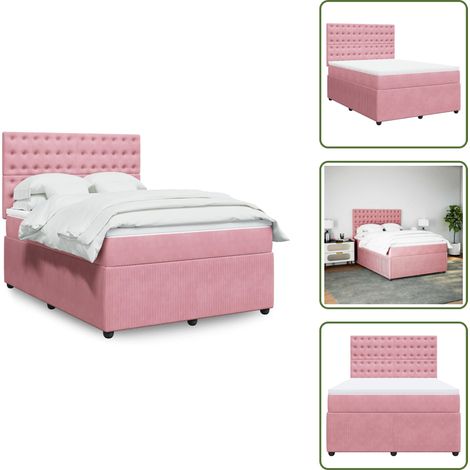 vidaXL Sommier à lattes de lit avec matelas Rose 140x190 cm Velours