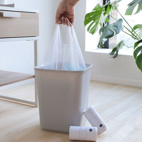 Packung mit 50 robusten, transparenten Müllsäcken mit großem Fassungsvermögen und Griffen (aufreißbar) (1/5)