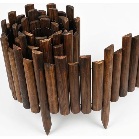 Clôture de jardin - Bordure décorative flexible pour lits de fleurs et pelouse - 35 cm de haut et 120 cm de long - Finition bois brûlé - K650A01 (1/5)