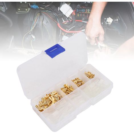 Kit 120 pièces cosses à sertir 6,3 mm 4,8 mm 2,8 mm en cuivre doré avec manchons et boîte de rangement, accessoires de connexion électrique (1/5)
