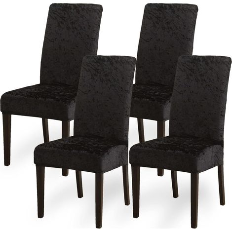 APEX Ensemble de 4 housses de chaises de salle à manger extensibles en velours couleur or champagne, convenant aux hôtels et restaurants. (1/5)