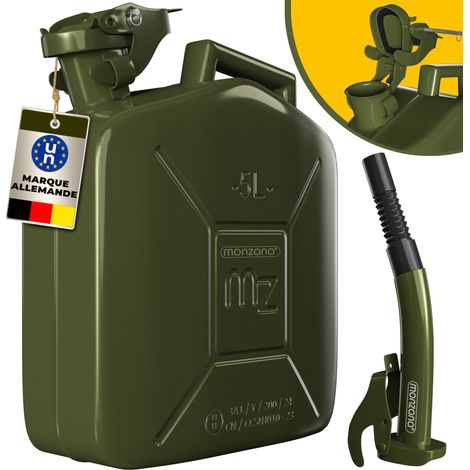 Deuba – Jerrican en métal 5L – Homologué UN pour carburants – Acier laminé à froid – Dimensions 24x12x35 cm – Bec verseur inclus