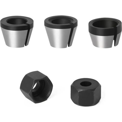 3 Pièces HSS Tête de Mandrin, 6mm 6.35mm 8mm Mandrin de Pince de Routeur, Adaptateurs de Collet De Mandrin, avec 2 Écrous, pour Rogneuse Menuiserie Électrique Pince de Routeur Titulaire (1/5)