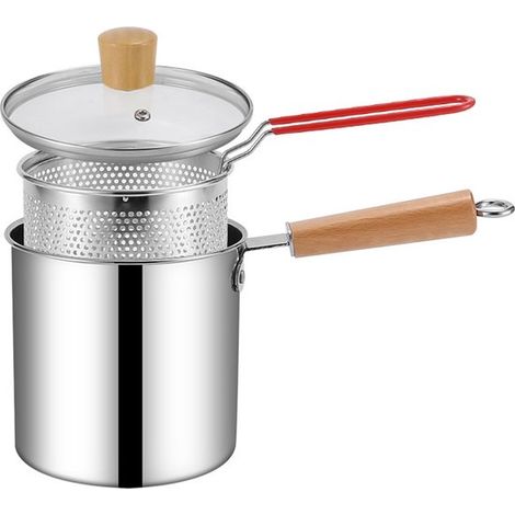 Friggitrice in acciaio inox da 3 litri, completa di filtro per l'olio, cestello per friggere e coperchio. Sicura e facile da pulire grazie al manico termoisolante. Adatta a piani cottura a induzione e (1/5)