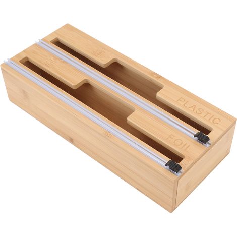 Haushalts-Küchen-Spender für Frischhaltefolie, Aluminiumfolie, Schneidebox, Wachspapierspender, 2-in-1-Bambusbox (1/5)