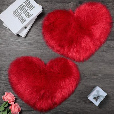 2 tappeti morbidi in finta pelle di pecora, a forma di cuore per soggiorno e camera da letto, 12 x 16 pollici, rosso