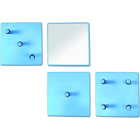 Lot de patères Bleu, métal, Miroir - Dim.: L 15 cm x H 15 cm x P 6 cm, Style: Modern