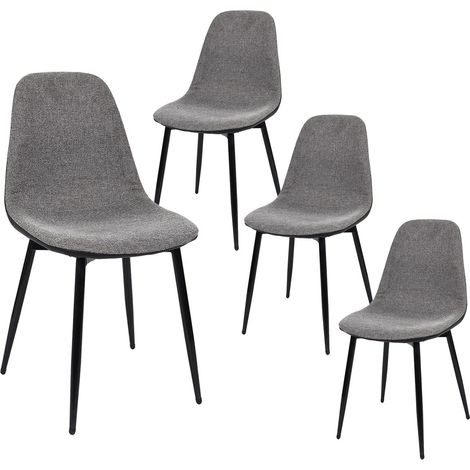 PIAGA - Lot de 4 Chaises Tissu Noir et Gris Chiné (1/5)