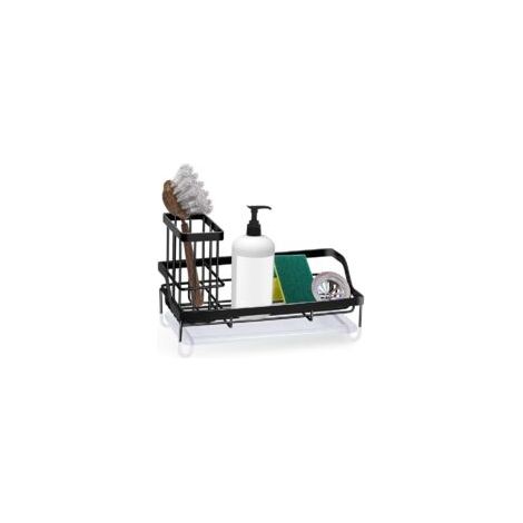 Organizzatore per lavello da cucina, porta spazzole e spugne, organizer da piano di lavoro, acciaio inossidabile, nero - RWE Mensola e contenitore per doccia - Crezuo