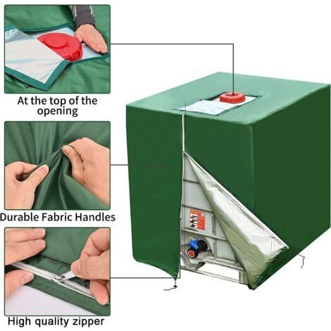 Bache pour Cuve 1000L IBC, 420D Réservoir d'eau Couvercle, Anti-UV Housse Protection Cuve, Bâche de Protection Cuve IBC avec Fermeture éclair, 120 x 100 x 116 cm (1/4)