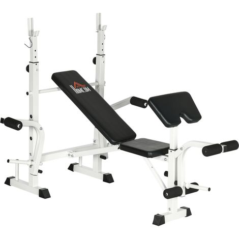 Panca multifunzione per pesi con supporto bilanciere, pupitre bicipiti e leg press DESVIAE (1/5)