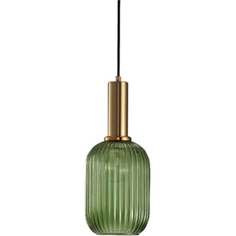 Ineasicer Vintage Industrial Pendant Light in Ribbed Glass, Ceiling Light with Polished Brass Finish Chandelier, Hanging Lamp for Dining Room, Kitchen, Living Room, Bedroom (Green, 13CM) (1/4)