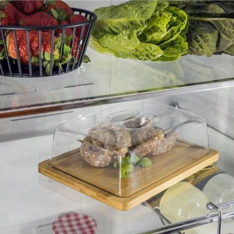 Plateau carré en bambou avec cloche - Couvercle en bois pour fromage, présentoir à fromage, plateau de service avec dôme (1/5)
