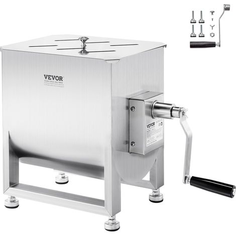 Mélangeur à Viande Manuel, Équipement de Traitement de la Viande Capacité 13,6 kg Réservoir Fixe, Machine à Mélanger pour Chair à Saucisse en Inox avec Réducteur de Vitesse, pour Bœuf Haché (1/5)