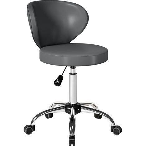 Rollhocker, PU-Massagehocker mit verstellbarer Höhe (73–88 cm), Rückenlehne, 360° drehbar, grau