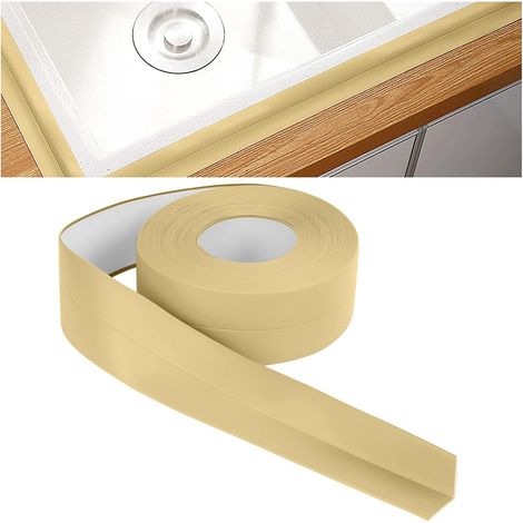 Joint d'étanchéité pour salle de bain, bande d'étanchéité auto-adhésive de 10 m x 38 mm, ruban PVC auto-adhésif pour baignoire, salle de bain, cuisine, résistant aux moisissures, étanchéité (jaune) (1/5)