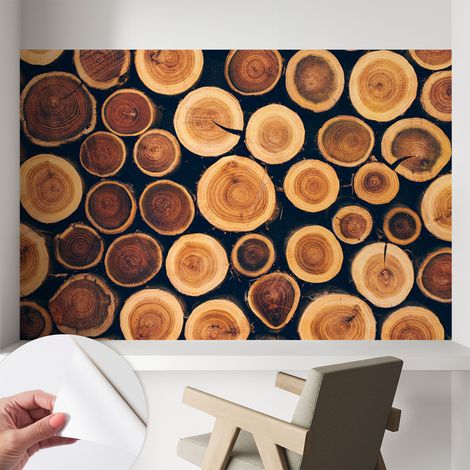 Papier peint adhésif avec colle pour décoration moderne de salon chambre à coucher cuisine et bureau Facile Cercles de bois 104x70 cm (1/5)