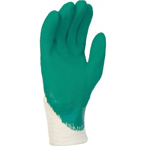 Gant manutention SINGER Taille 9 LATEX Crêpé vert Milieux humides Enduit 30cm Dos aéré Paume latex crêpée poignet tricot (1/2)