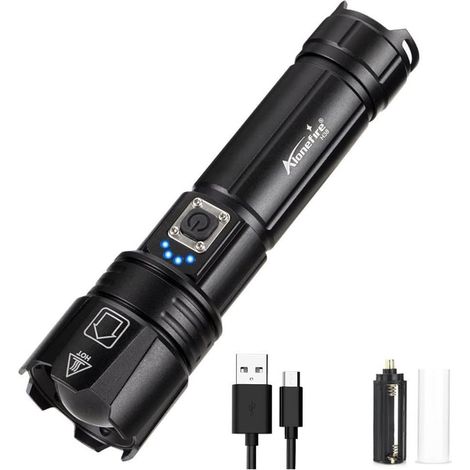 ZOLGINAH H38 Lampe de Poche LED Tactique Ultra Puissante élevés Super Lumineuse Zoomable Rechargeable Étanche 5 Mode avec Puissance de Sortie, Batterie Lithium pour Camping Chasse Police Militaire (1/5)