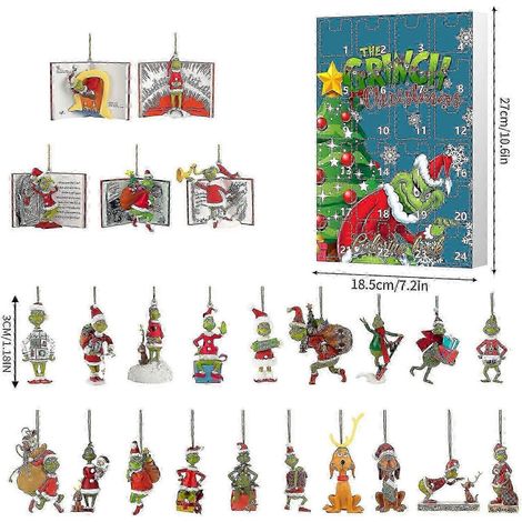 Calendrier de l'Avent de Noël, boîte surprise, compte à rebours de 24 jours, pendentif sapin de Noël, boîte surprise Grinch (1/5)