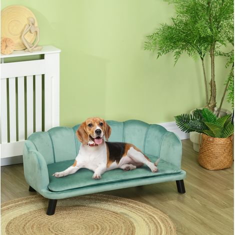Sofá para perros (98.5x60.5x35.5 cm), asiento acolchado, respaldo y apoyabrazos, poliéster verde (1/5)