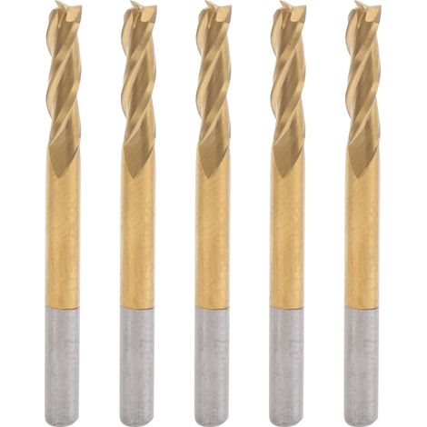 5 pièces Fraise 3 Dents Acier Tungstène pour Gravure et Découpe, Tige Ronde 3.175 mm (1/5)