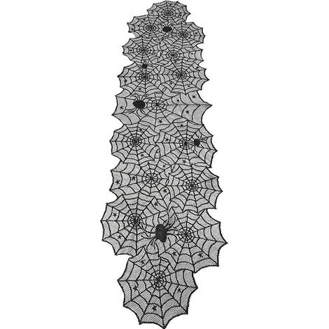 Nappe extra longue de 180 cm à motifs toile d'araignée, décorations d'Halloween, lacets noirs, polyester résistant pour de multiples utilisations saisonnières (1/5)