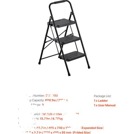 Escalera retráctil, ligera, plegable, 3 peldaños (1/2)