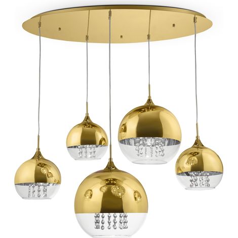 Lampadario Maytoni Fermi 5 luci vetro cristalli ottone (1/4)