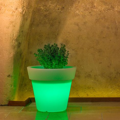 Leuchtender Blumentopf für den Aussenbereich Durchmesser 80 cm mod. Gemma grünes Licht