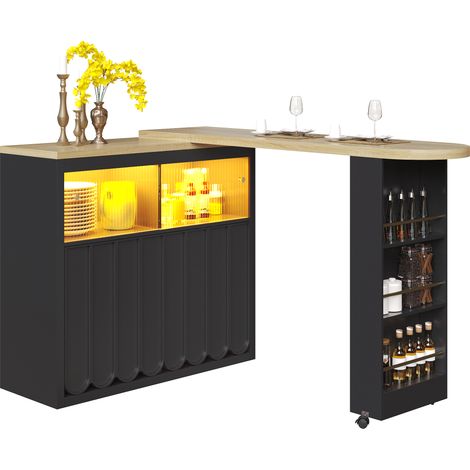 Tavolo alto 135x39x100cm Estendibile Sistema LED USB Ripiani regolabili MDF e vetro Nero Soggino (1/5)