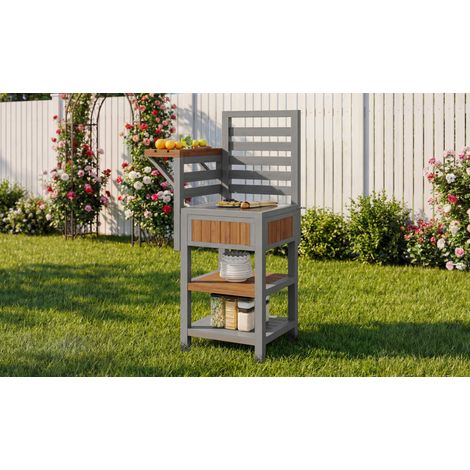 Armoire de jardin 74x54x149 cm naturelle en bois massif avec plan de travail en acier inoxydable (1/5)