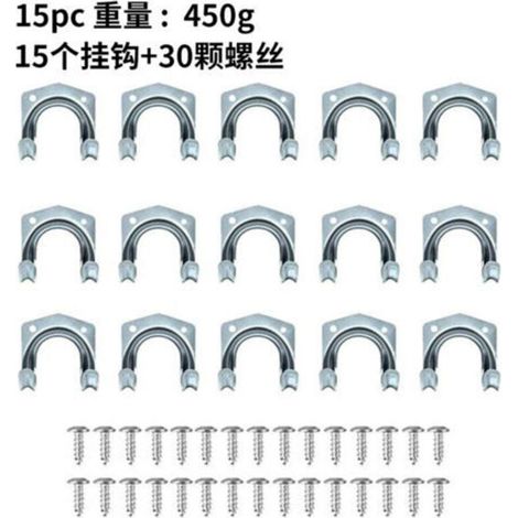 Lot de 15 crochets muraux robustes pour abri de jardin, crochets de rangement en aluminium et métal avec 30 vis, durables et antirouille, pour outils, vélos et échelles.