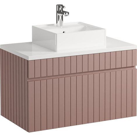 Mobile per bagno sospeso scanalato con lavabo da appoggio 80 cm Rosa - SATARA