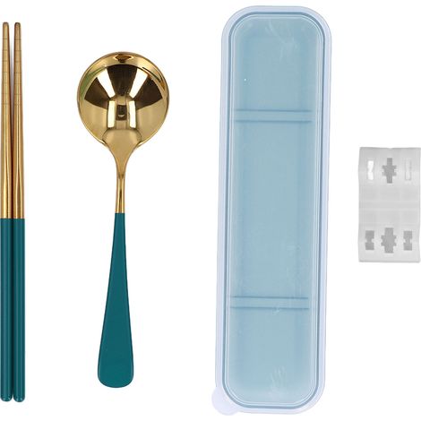 Ensemble de couverts vert et doré, design élégant avec finition miroir, réutilisable et écologique