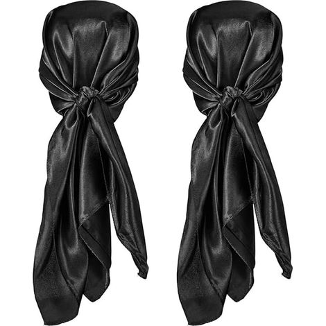 Set di 2 foulard in raso, foulard quadrato grande, foulard da notte in raso (nero)