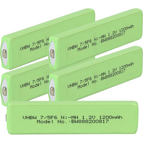 vhbw 5x Battery Cell Replacement for Panasonic RP-BP105, HHF-AZ201S for Mini Disc Player, CD Player (1100 mAh, 1.2 V, NiMH), 7/5F6, Button Top