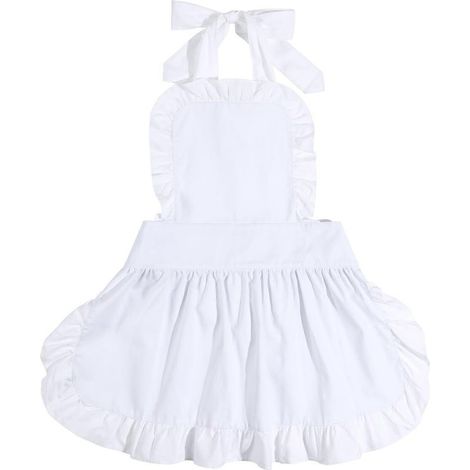 Tabliers en pur coton pour filles, tablier de serveuse vintage rétro, tablier de cuisine pour femmes (blanc)-White (1/3)