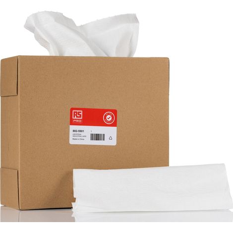 Rs Pro – Chiffons non pelucheux 425 x 230 mm – Lot de 120 pour nettoyage industriel – Usage unique mouillé/sec – Blanc