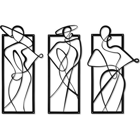 Lntyq 3-teiliges Wanddekor für Frauen aus Metall, Metallwandkunst für Frauen, abstrakte weibliche Metallkunst, minimalistische Metallwandkunst für Schlafzimmer, Schwarz (1/4)