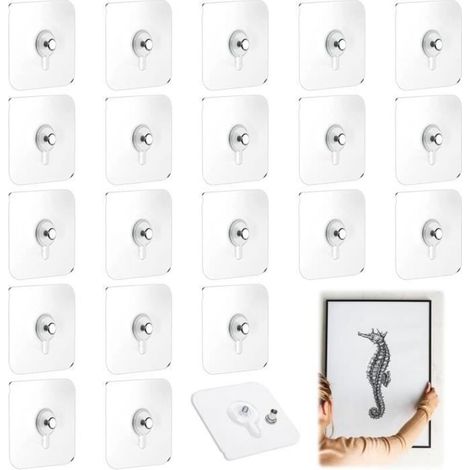 (Transparent)Nail-Free Picture Hooks - Transparent - Pack of 20 - High Load Capacity (1/4)