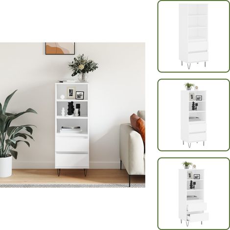 Buffet haut Blanc 40x36x110 cm Bois d'ingénierie - Buffet Design Industriel - Meuble Rangement Blanc - Buffet Contemporain - Buffet Cuisine - Buffet Salon (1/5)