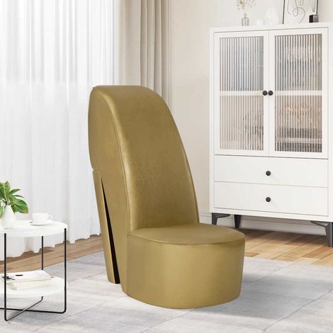 Chaise en forme de talon haut, en similicuir doré
