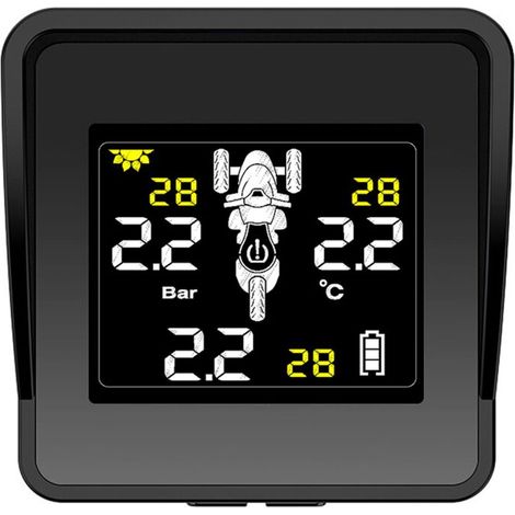Système de surveillance de la pression des pneus sans fil solaire pour moto, moniteur TPMS, écran LCD, 3 capteurs externes (1/4)