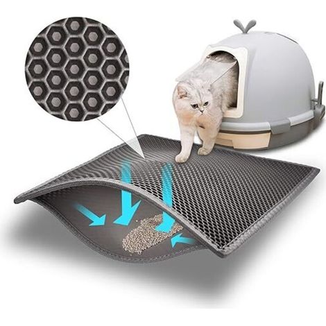 (61x38 cm, Gris) Tapis Litière Chat Bac à Litière pour Chats, Imperméable Non Toxique EVA,Double Couche en Nid d'abeille Design (1/5)