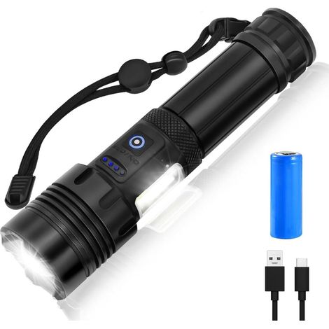 Wiederaufladbare LED-Taschenlampe, 20000 Lumen, ultrahelle, zoombare taktische Taschenlampe mit 7 Leuchtmodi, IPX-65 wasserdicht, ideal für Camping, Wandern, Outdoor-Aktivitäten, Angeln und Notfallsit (1/5)
