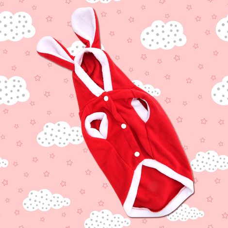 Sweat à capuche chaud et mignon en tissu avec un adorable lapin pour animaux de compagnie, idéal pour l'hiver et l'automne, pour chiens et chats (rouge, taille L) (1/5)